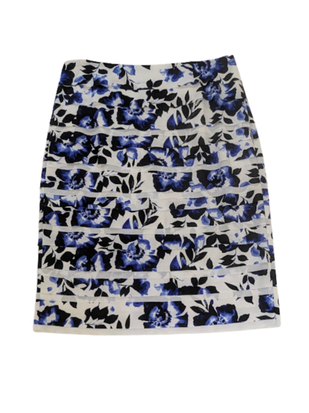 White House Black Market Skirt 8 Blue Floral Pencil Preppy Office Siren Y2K